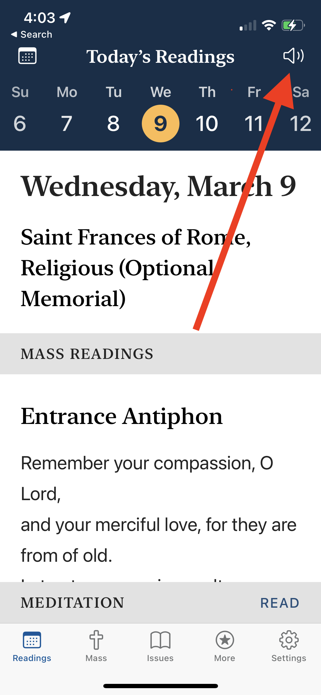 How to listen to the daily Mass Readings & meditations in the iOS app